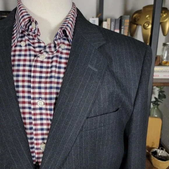 JOS A BANK Men's Flannel Sport Coat Two Button Black‎ Striped Wool Cashmere 43R